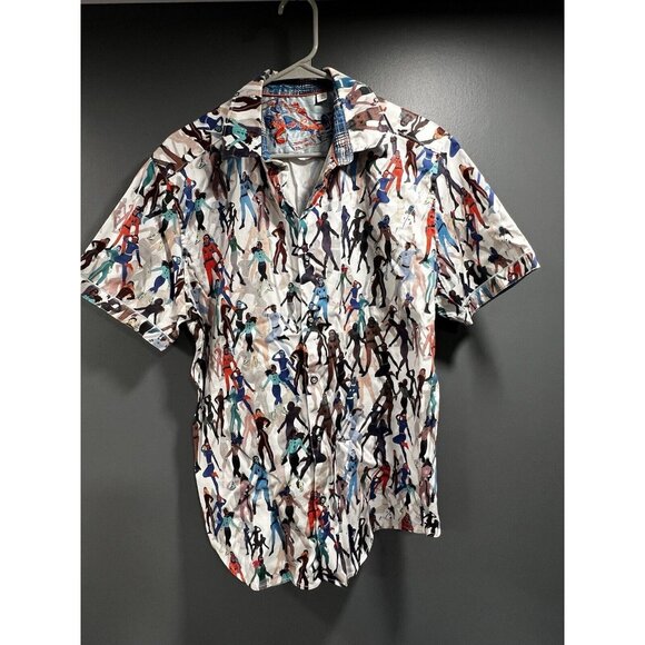 Robert Graham Colorful Multi Color Figures Short Sleeve Shirt Large CS1
